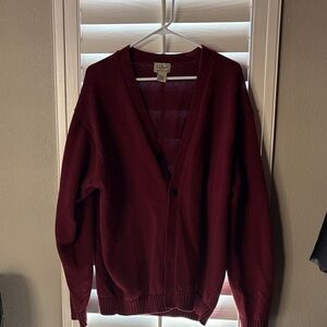 L.L. Bean Men's Deep Burgundy V-Neck Button Cardigan
